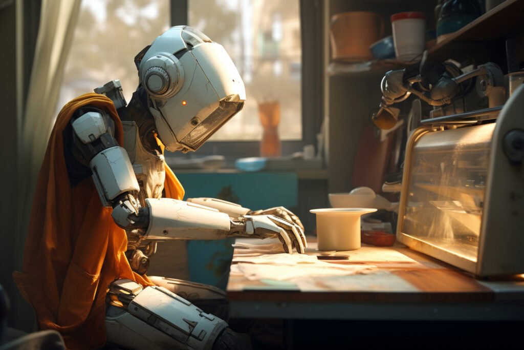 Illustration of AI tools supporting small business tasks like marketing, customer service, and inventory management.
