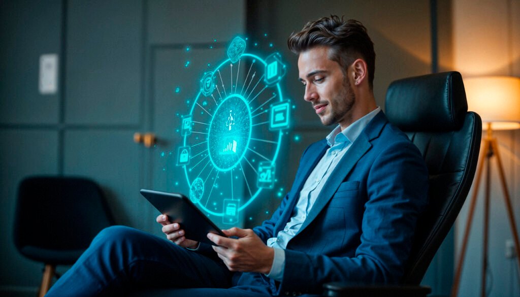 Visualization of AI analyzing user behavior data to offer personalized product suggestions.